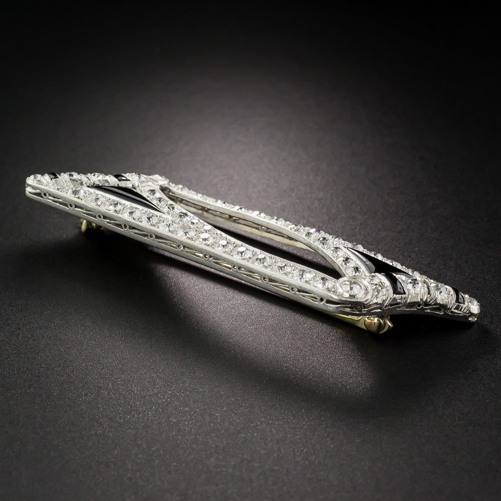 Art Deco Diamond and Onyx Brooch - 9