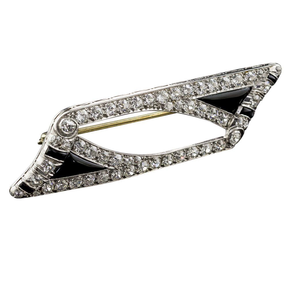 Art Deco Diamond and Onyx Brooch - 7
