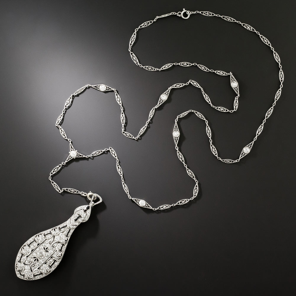 Art Deco Diamond and Onyx Lorgnette Necklace - 4