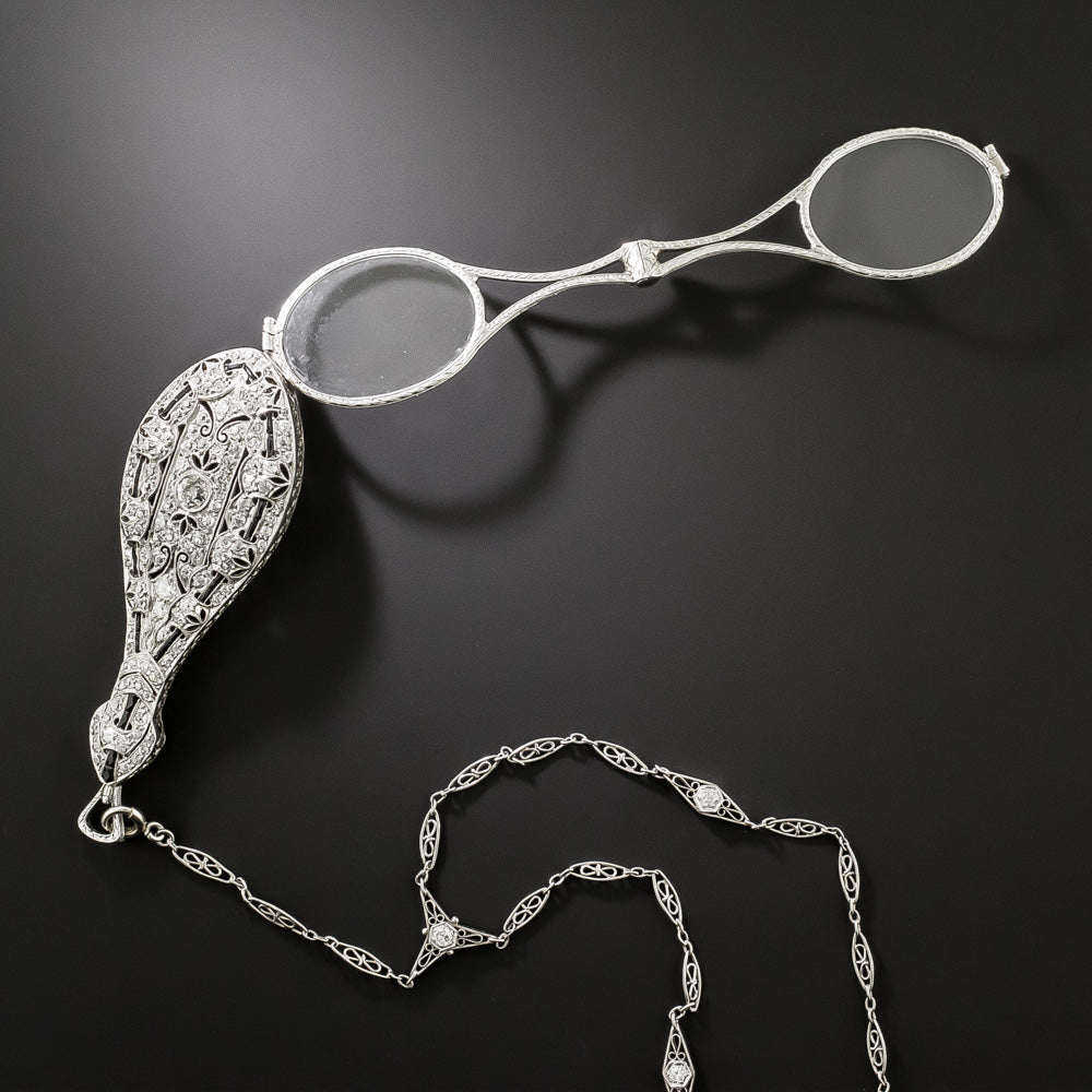 Art Deco Diamond and Onyx Lorgnette Necklace - 5