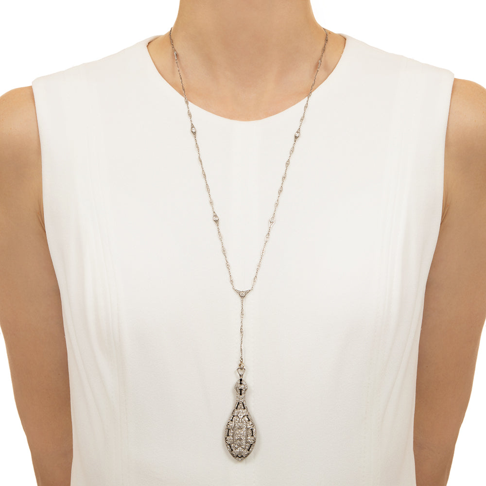 Art Deco Diamond and Onyx Lorgnette Necklace - 6