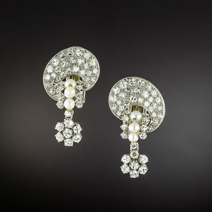 Art Deco Diamond and Pearl Earrings