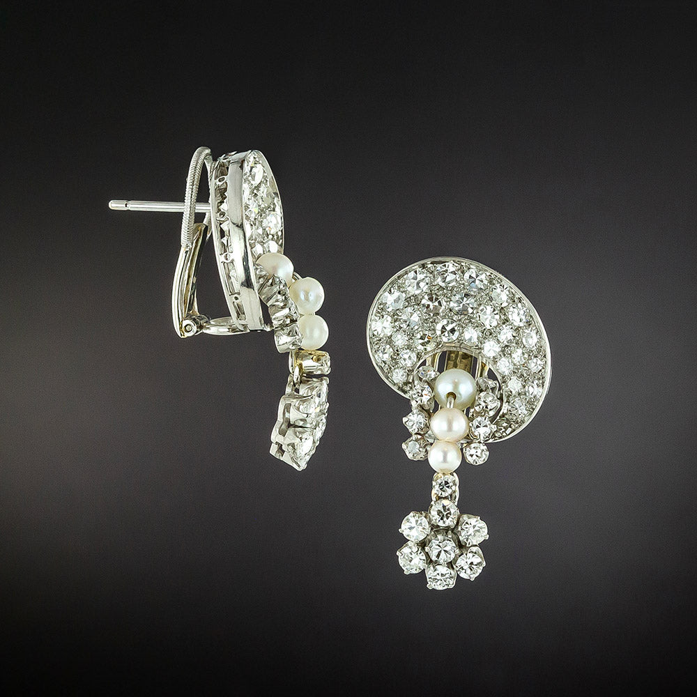 Art Deco Diamond and Pearl Earrings - 3
