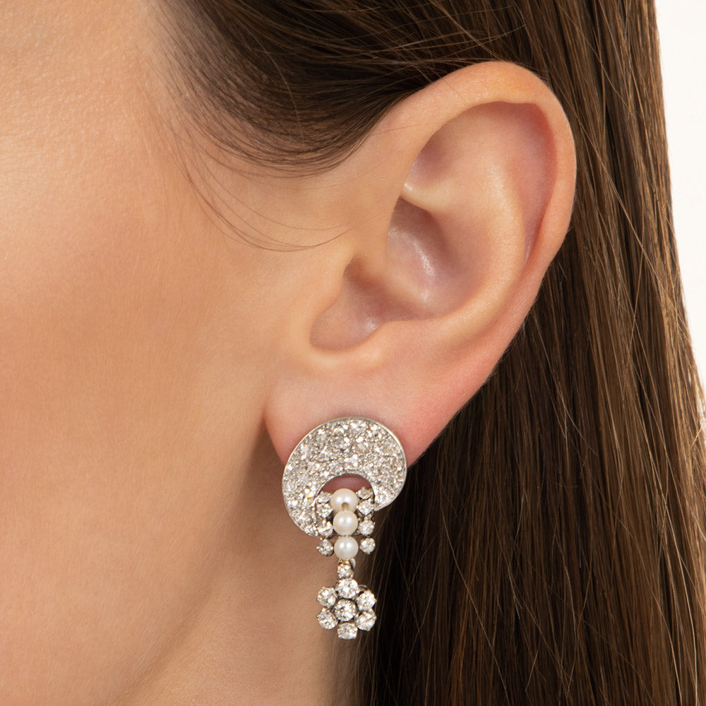 Art Deco Diamond and Pearl Earrings - 5