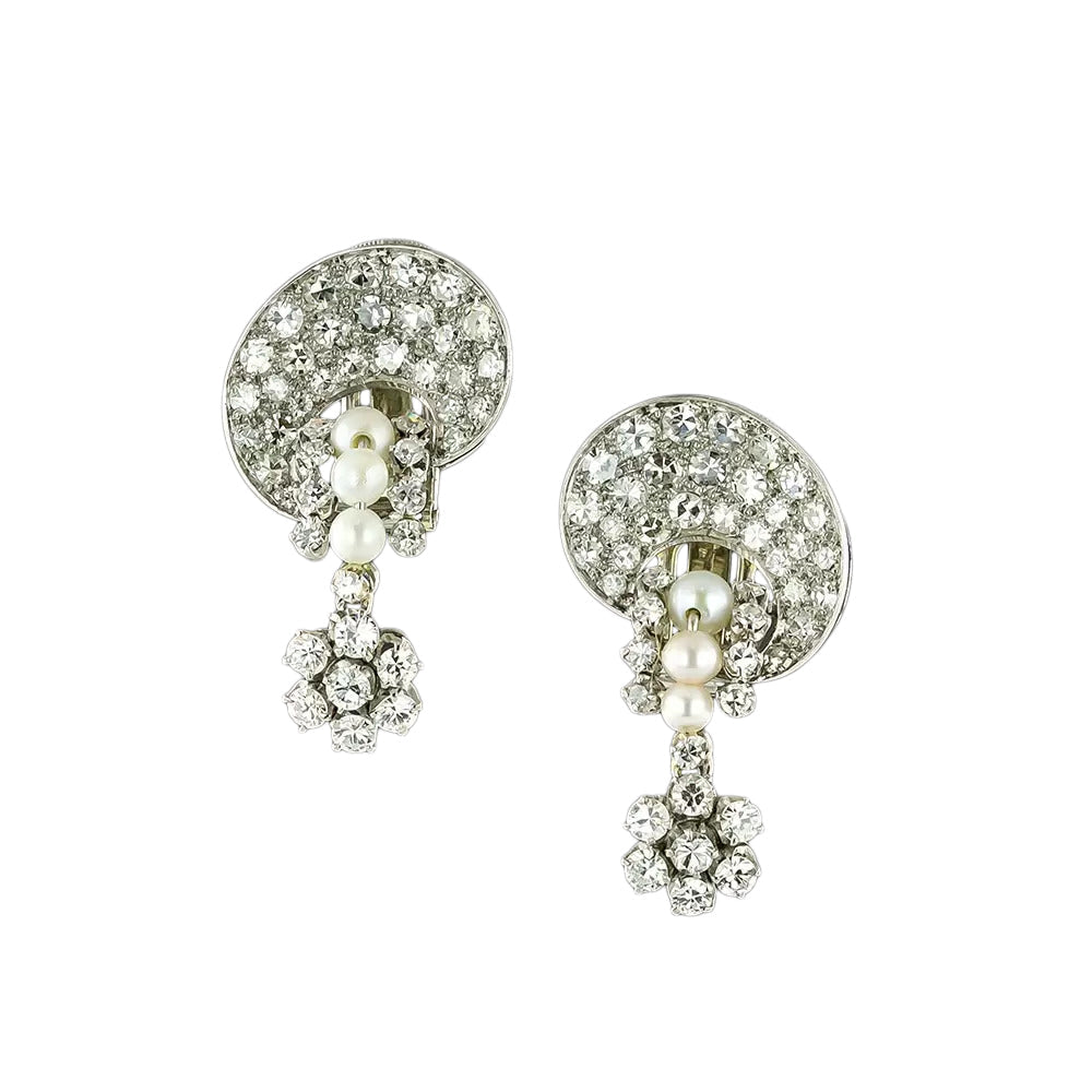 Art Deco Diamond and Pearl Earrings - 3