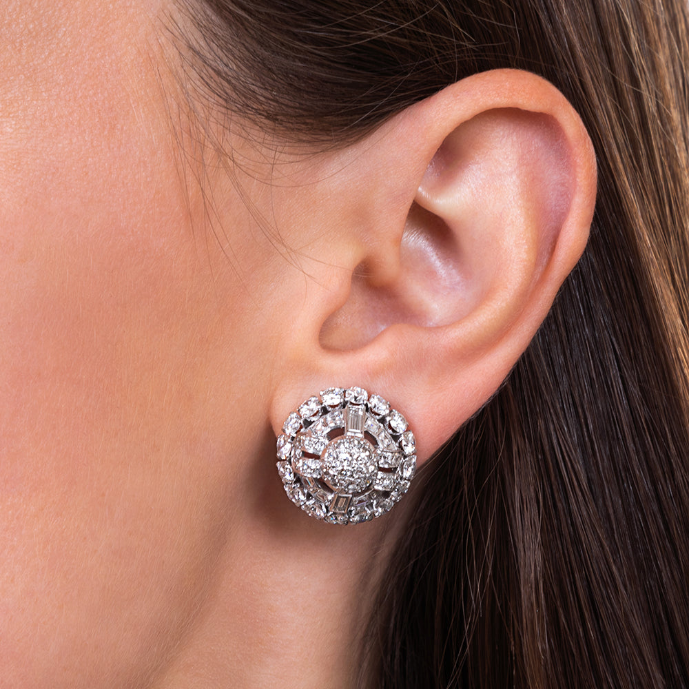 Art Deco Diamond and Platinum Dome Earrings - 4