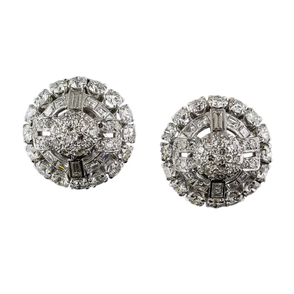 Art Deco Diamond and Platinum Dome Earrings - 3