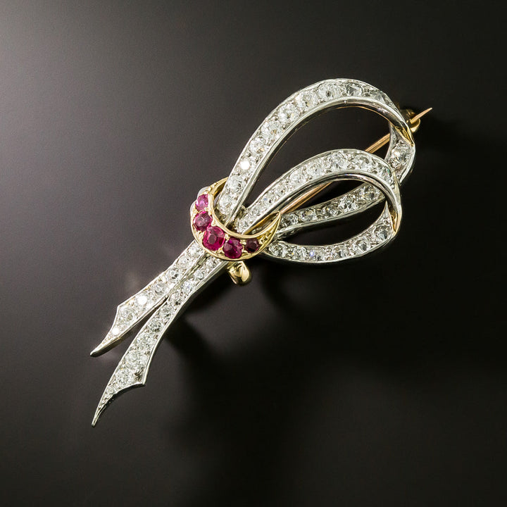 Art Deco Diamond and Ruby Brooch