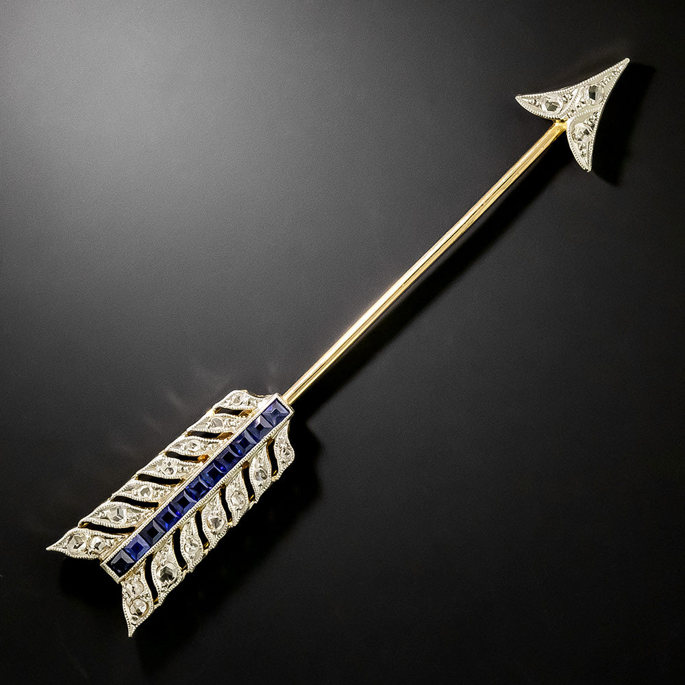 Art Deco Diamond and Sapphire* Arrow Jabot Pin - 2
