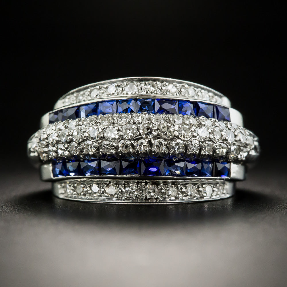Art Deco Diamond and Sapphire* Band Ring - 1