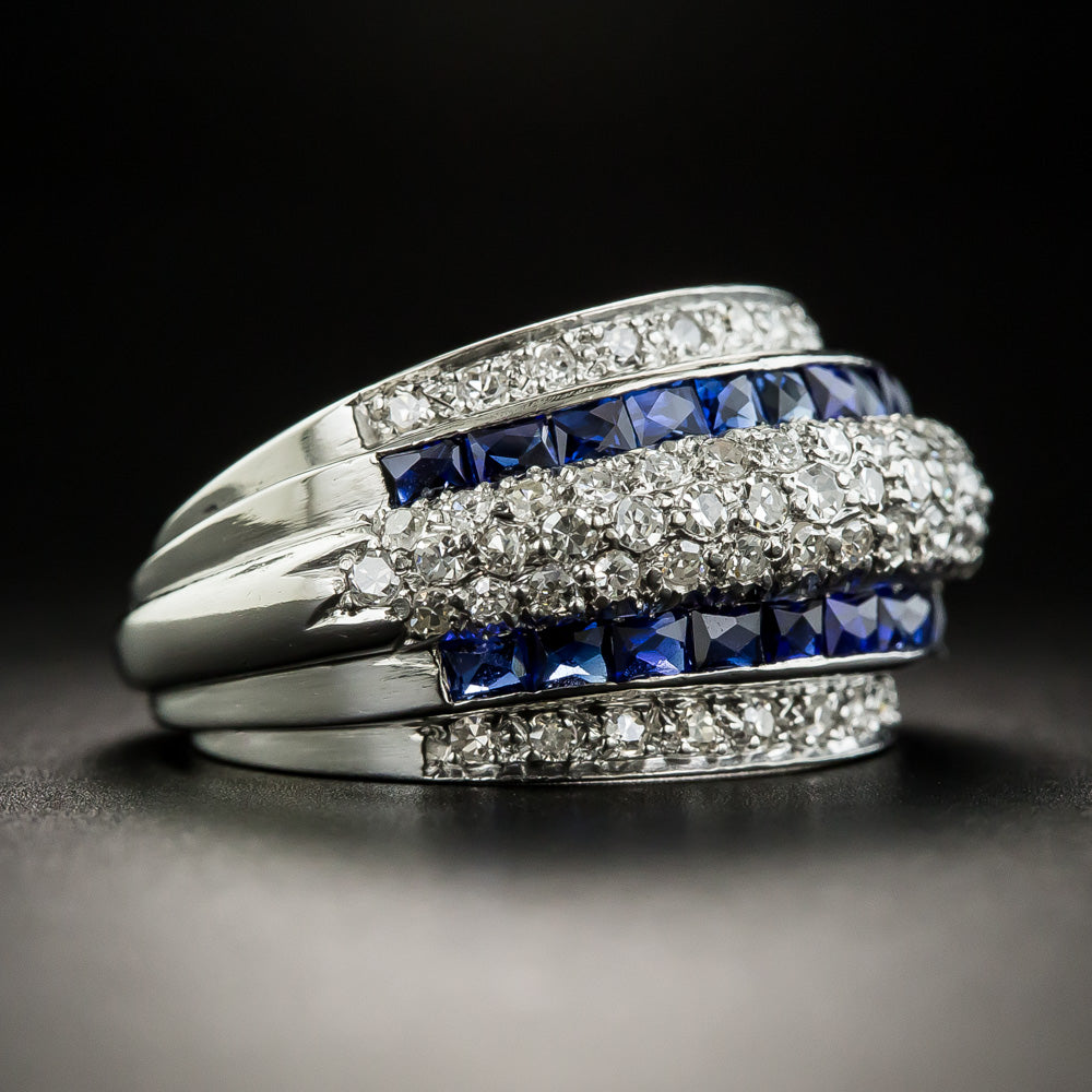 Art Deco Diamond and Sapphire* Band Ring - 2