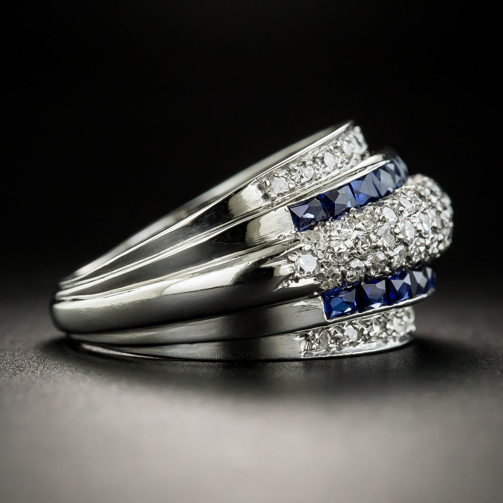 Art Deco Diamond and Sapphire* Band Ring - 3