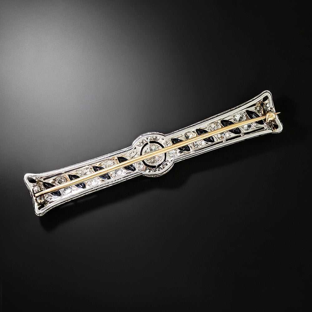 Art Deco Diamond and Sapphire Bar Pin by Reed and Barton - 5