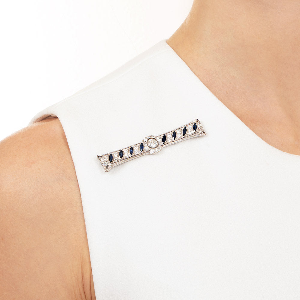 Art Deco Diamond and Sapphire Bar Pin by Reed and Barton - 7