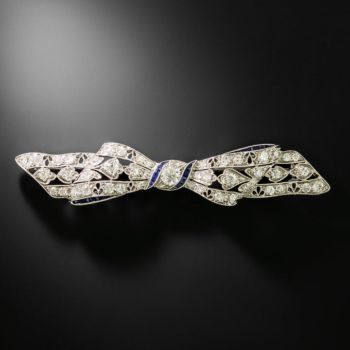 Art Deco Diamond and Sapphire Bow Brooch