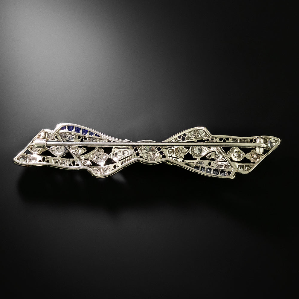 Art Deco Diamond and Sapphire Bow Brooch - 3