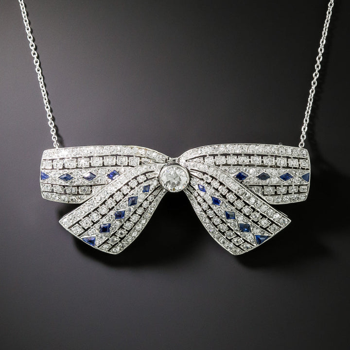 Art Deco Diamond and Sapphire Bow Pendant/Brooch