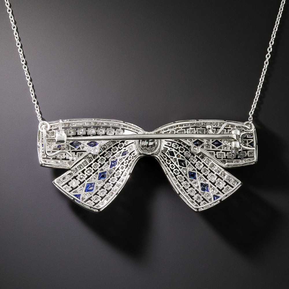 Art Deco Diamond and Sapphire Bow Pendant/Brooch - 2