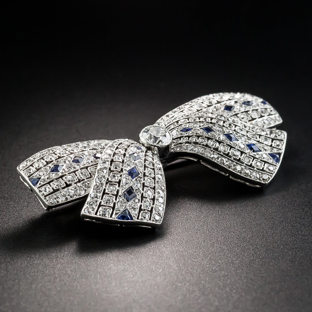 Art Deco Diamond and Sapphire Bow Pendant/Brooch - 3