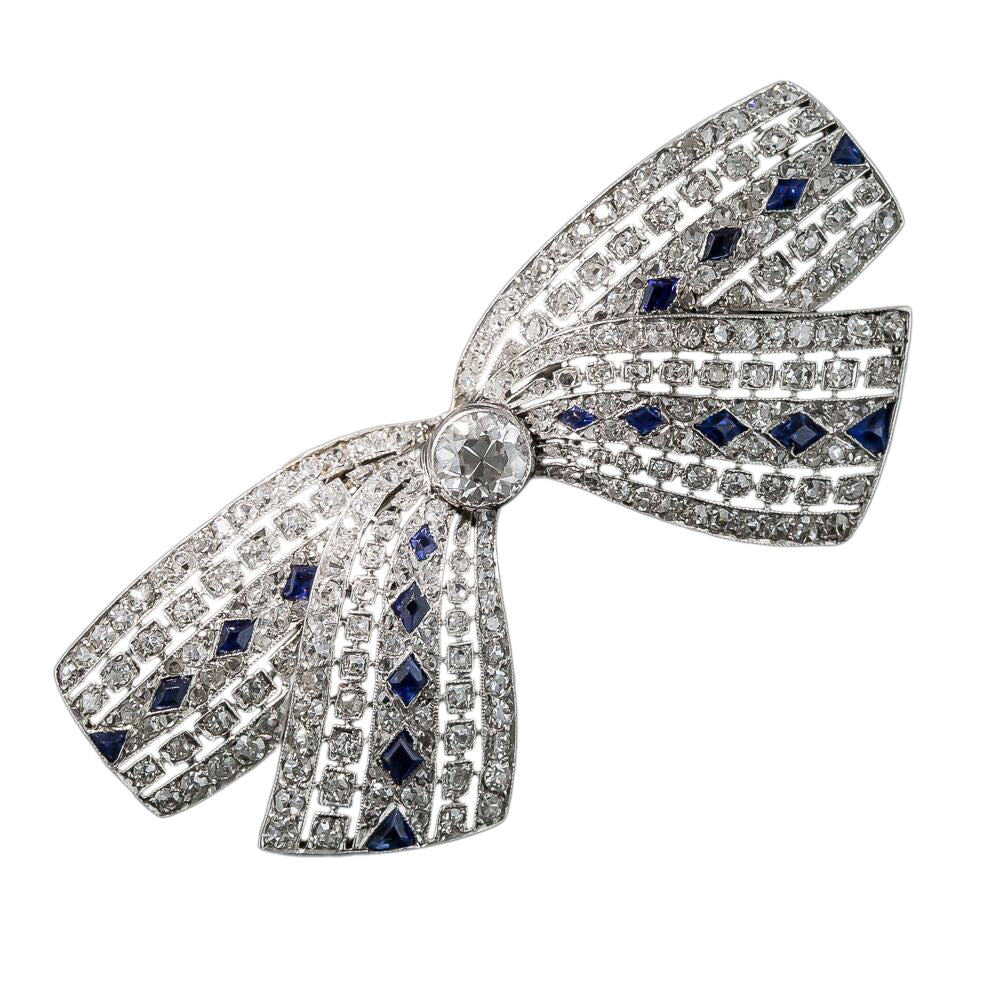 Art Deco Diamond and Sapphire Bow Pendant/Brooch - 8