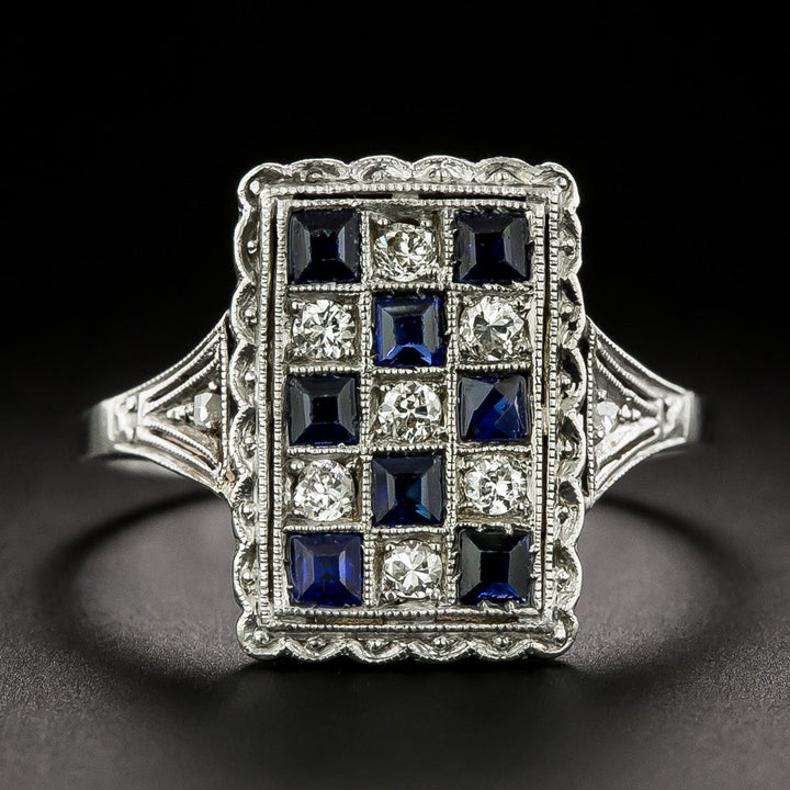 Art Deco Diamond and Sapphire* Checkerboard Ring