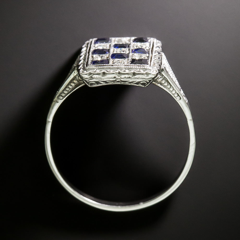 Art Deco Diamond and Sapphire* Checkerboard Ring - 5