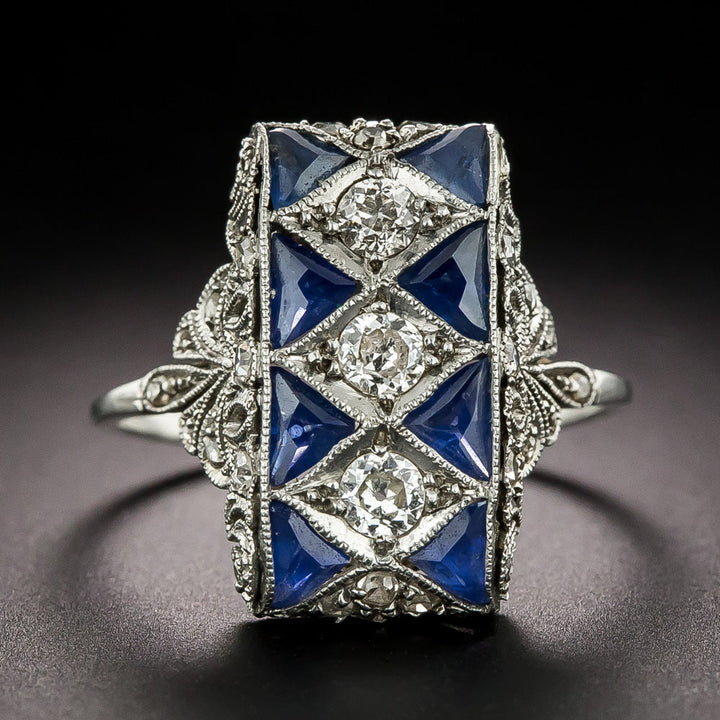 Art Deco Diamond and Sapphire Dinner Ring