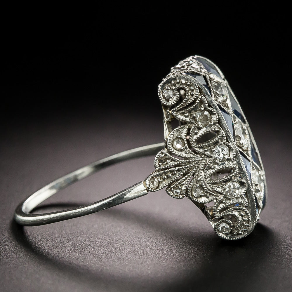 Art Deco Diamond and Sapphire Dinner Ring - 4