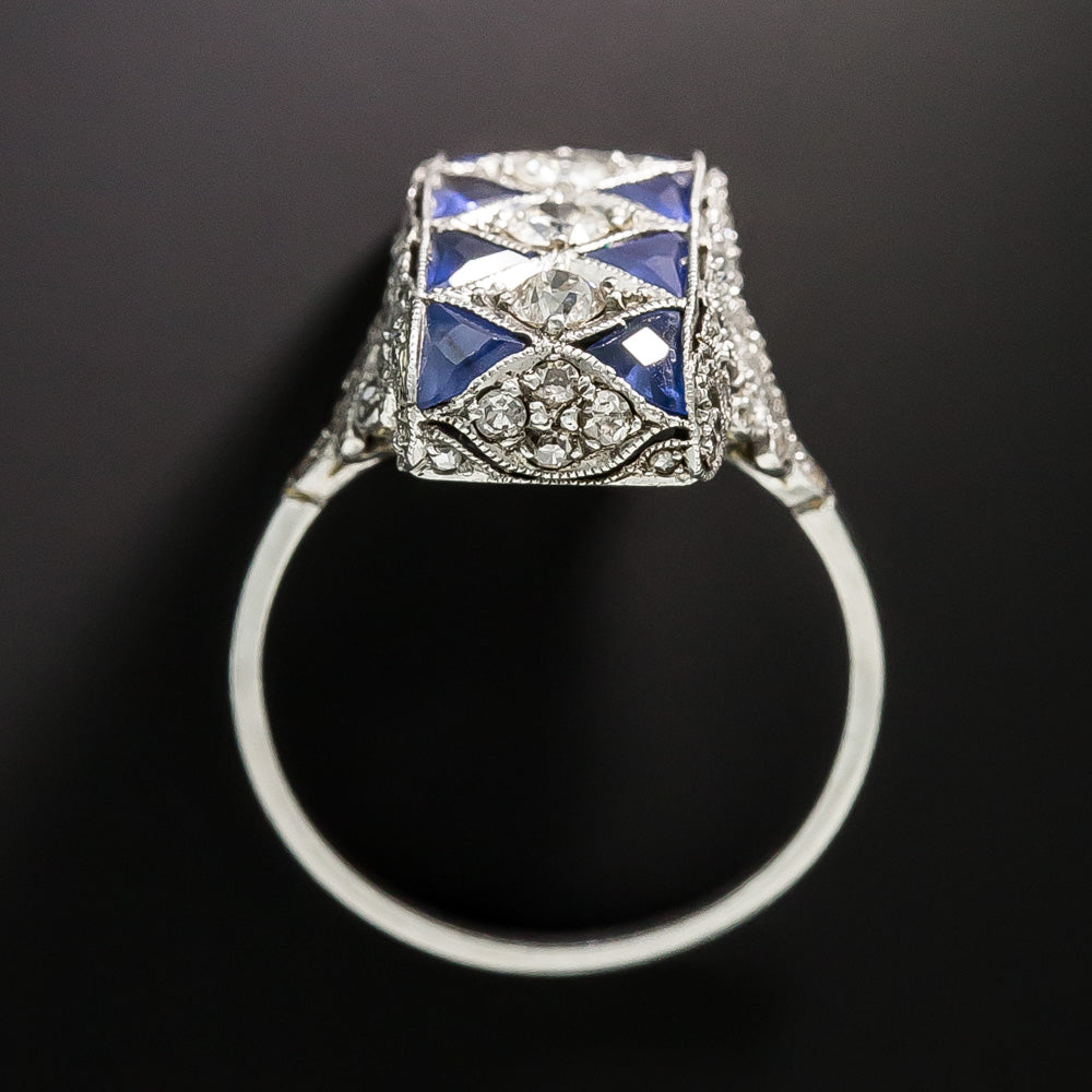 Art Deco Diamond and Sapphire Dinner Ring - 5