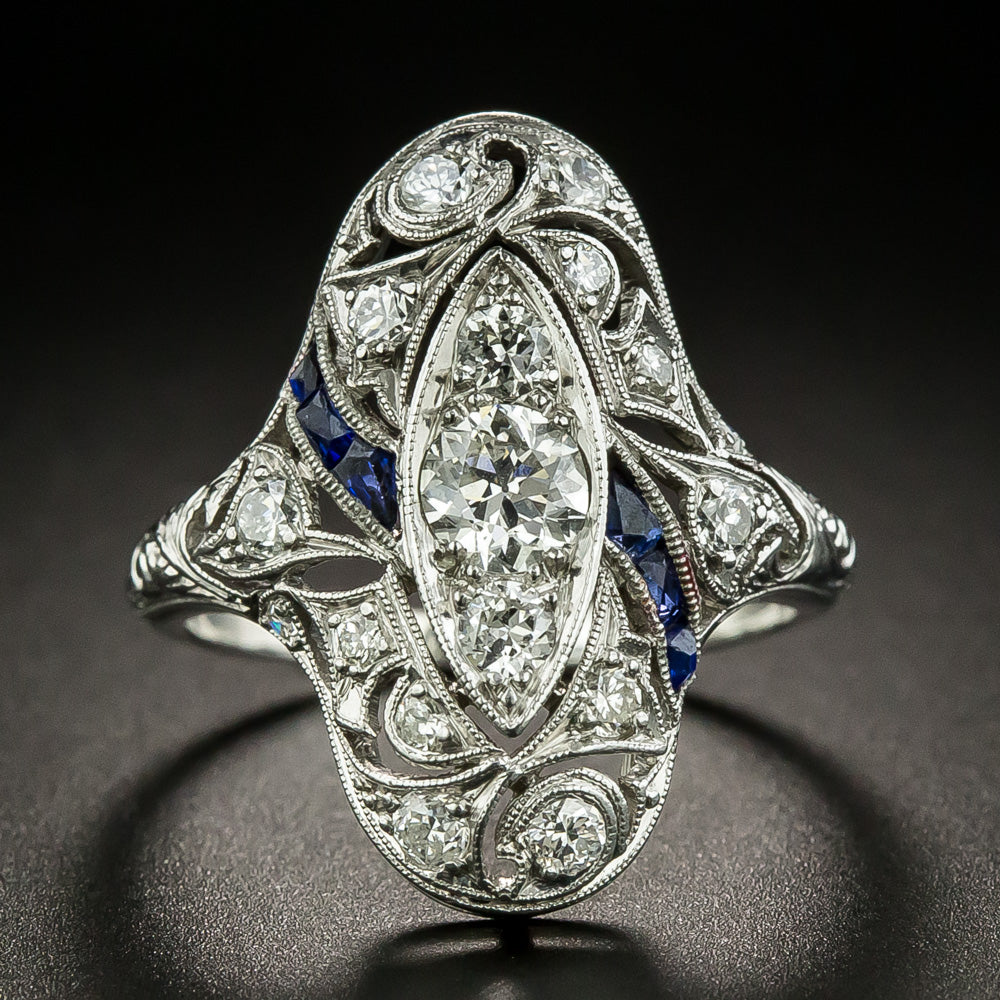 Art Deco Diamond and Sapphire* Dinner Ring - 1