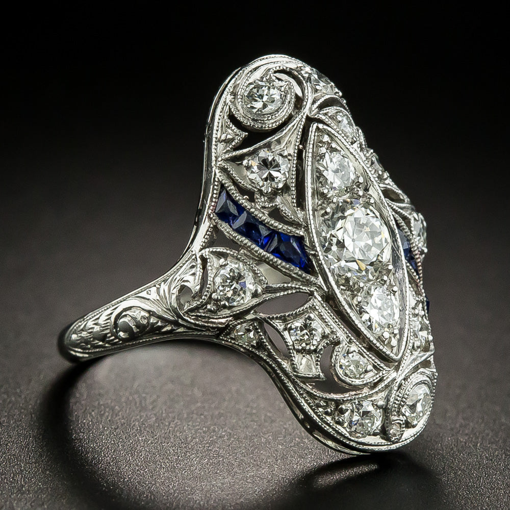 Art Deco Diamond and Sapphire* Dinner Ring - 2