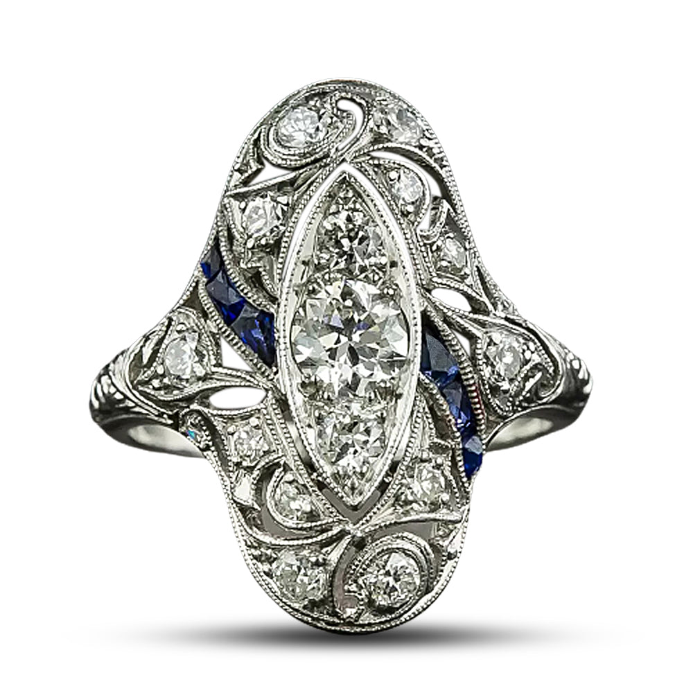 Art Deco Diamond and Sapphire* Dinner Ring - 6