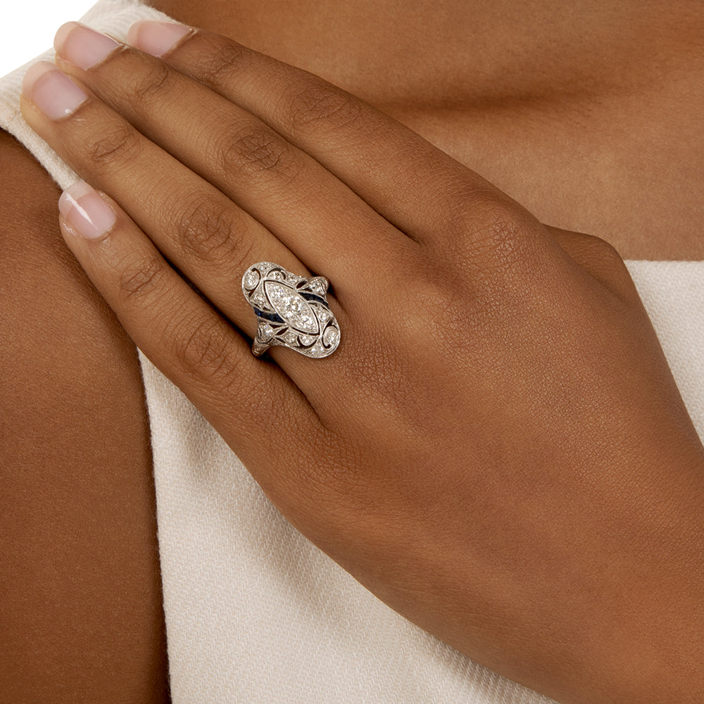 Art Deco Diamond and Sapphire* Dinner Ring - 6