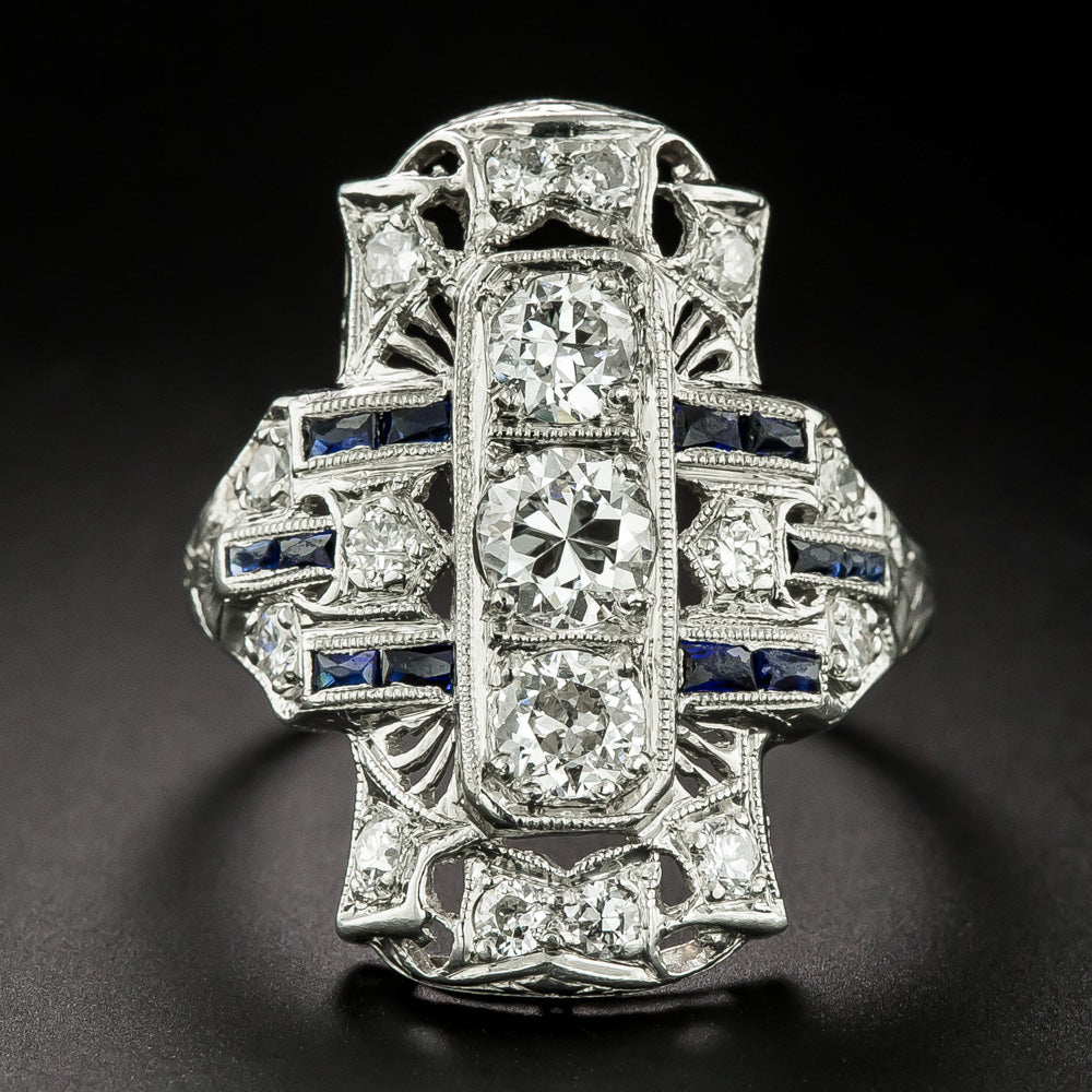 Art Deco Diamond and Sapphire* Dinner Ring - 2