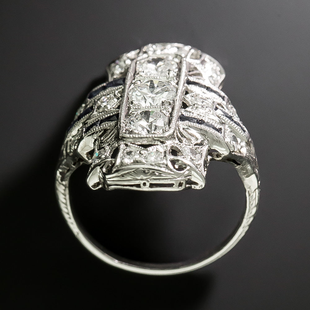 Art Deco Diamond and Sapphire* Dinner Ring - 4
