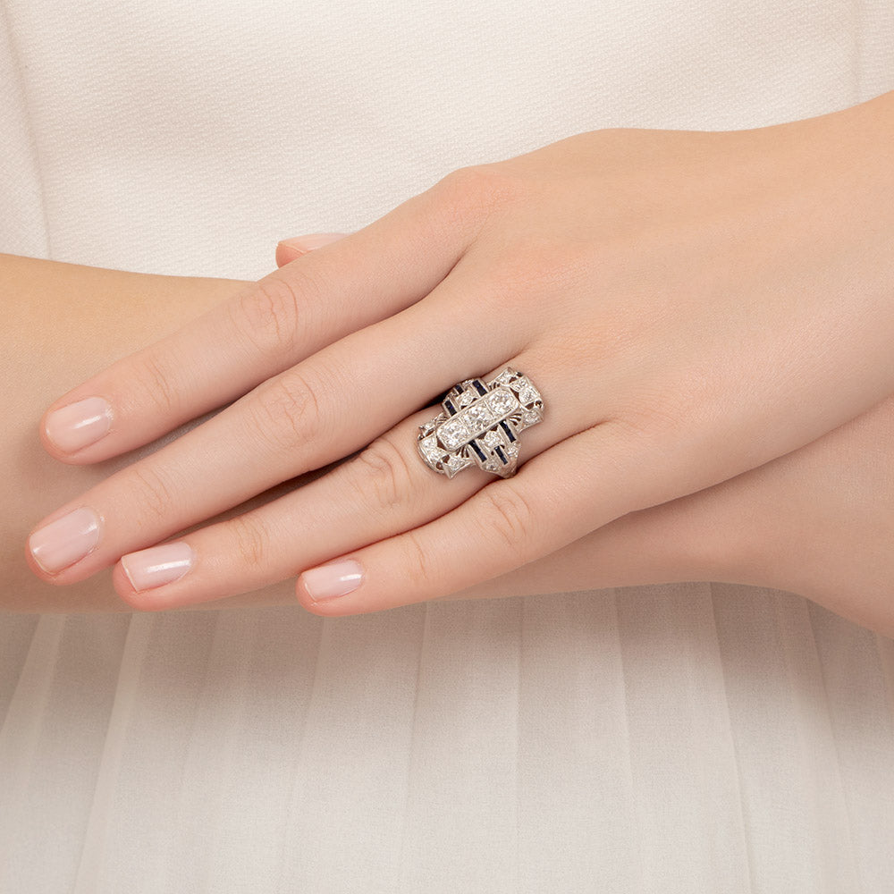 Art Deco Diamond and Sapphire* Dinner Ring - 5