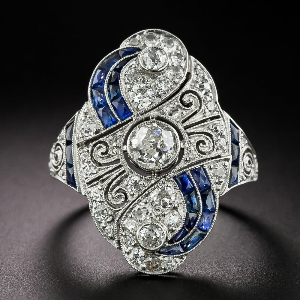 Art Deco Diamond and Sapphire Dinner Ring - 3