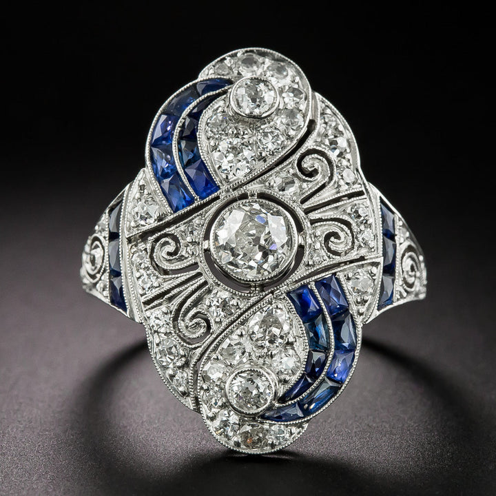 Art Deco Diamond and Sapphire Dinner Ring