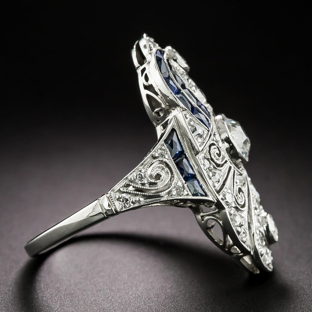 Art Deco Diamond and Sapphire Dinner Ring - 4