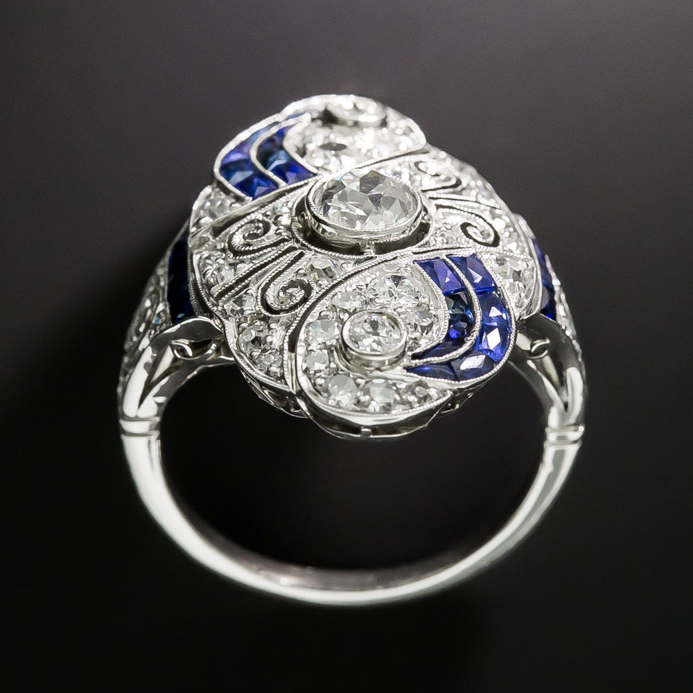 Art Deco Diamond and Sapphire Dinner Ring - 5