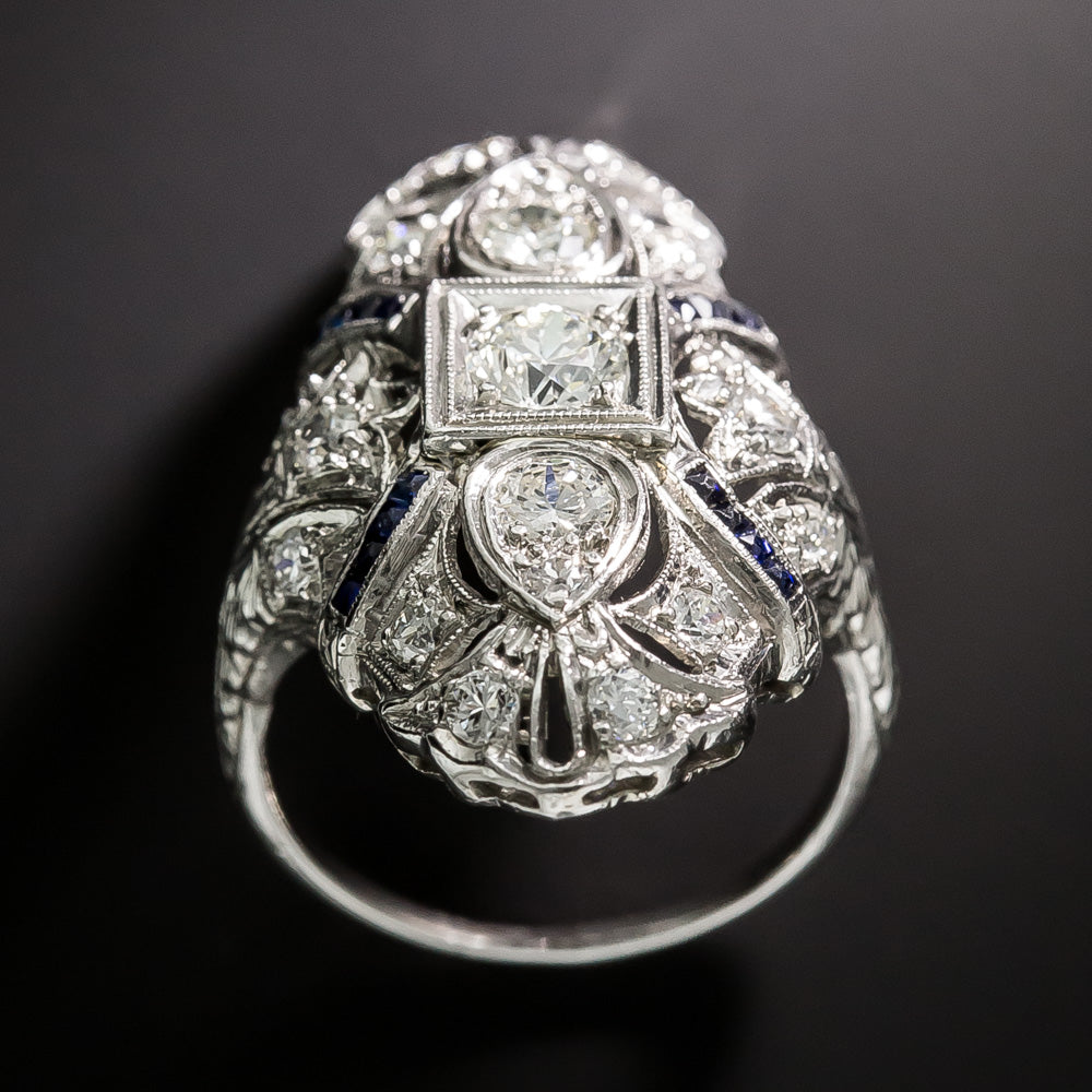 Art Deco Diamond and Sapphire* Dinner Ring - 5