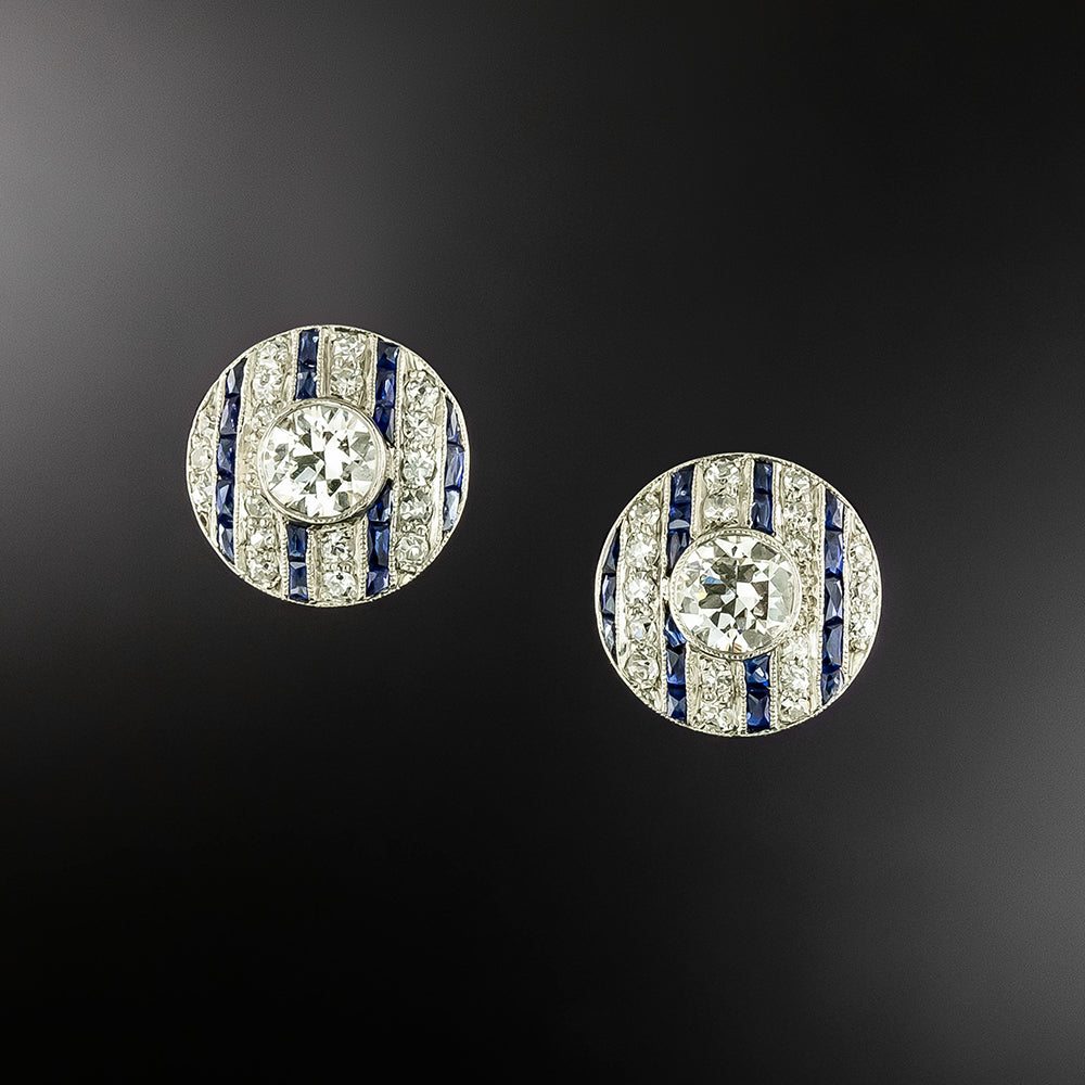Art Deco Diamond and Sapphire* Earrings - 2