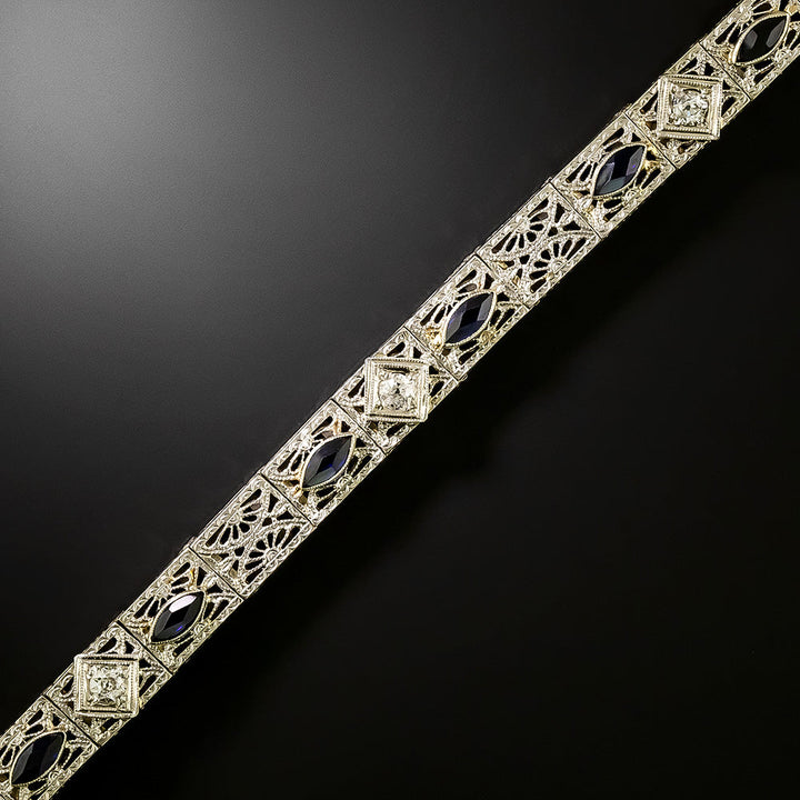 Art Deco Diamond and Sapphire* Filigree Bracelet