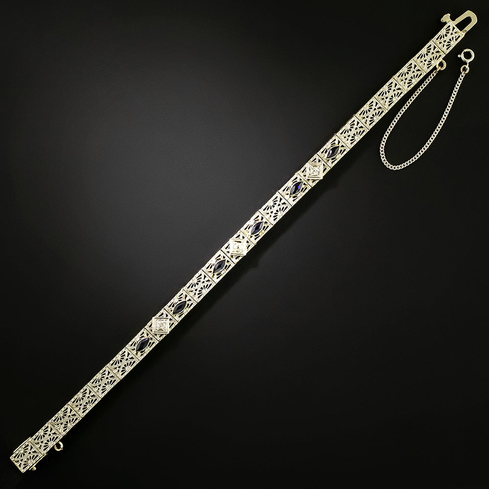 Art Deco Diamond and Sapphire* Filigree Bracelet - 3