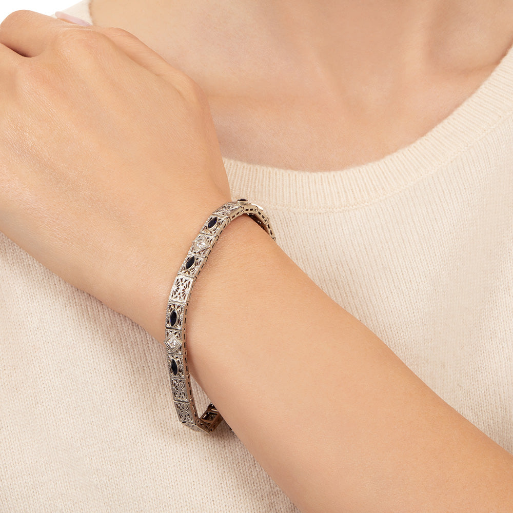 Art Deco Diamond and Sapphire* Filigree Bracelet - 4
