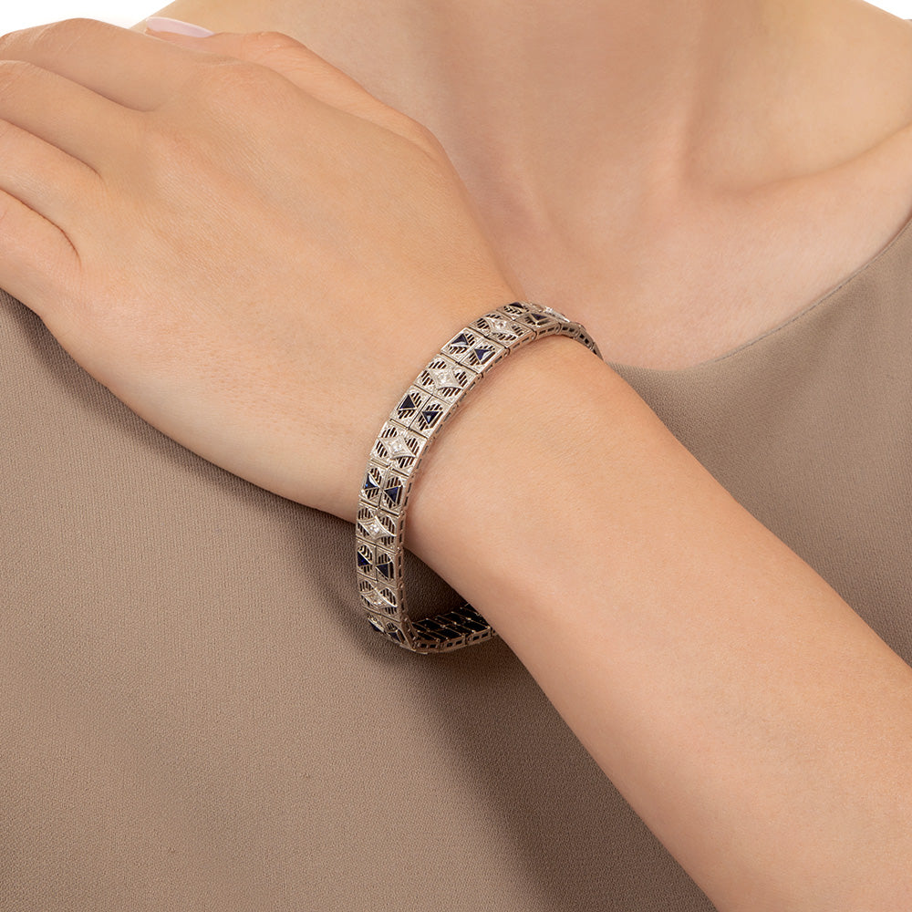 Art Deco Diamond and Sapphire* Filigree Bracelet - 3