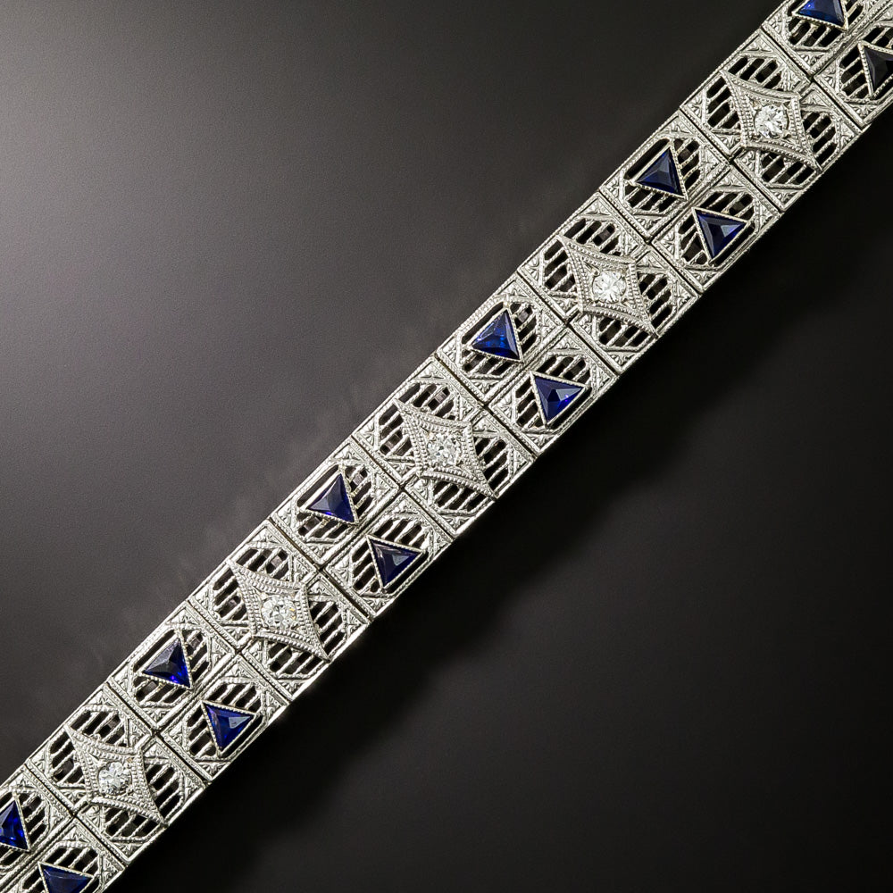 Art Deco Diamond and Sapphire* Filigree Bracelet - 2