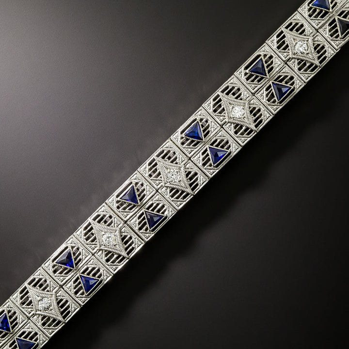 Art Deco Diamond and Sapphire* Filigree Bracelet