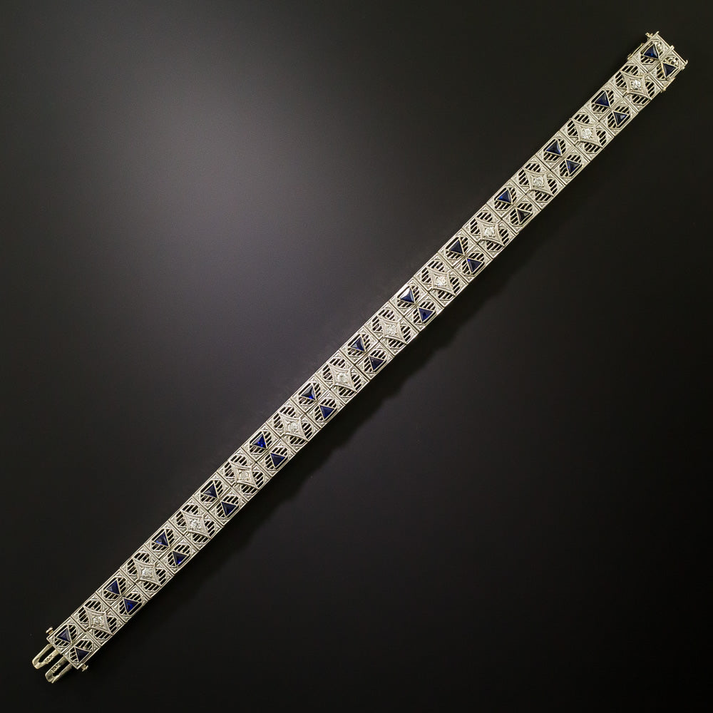 Art Deco Diamond and Sapphire* Filigree Bracelet - 3