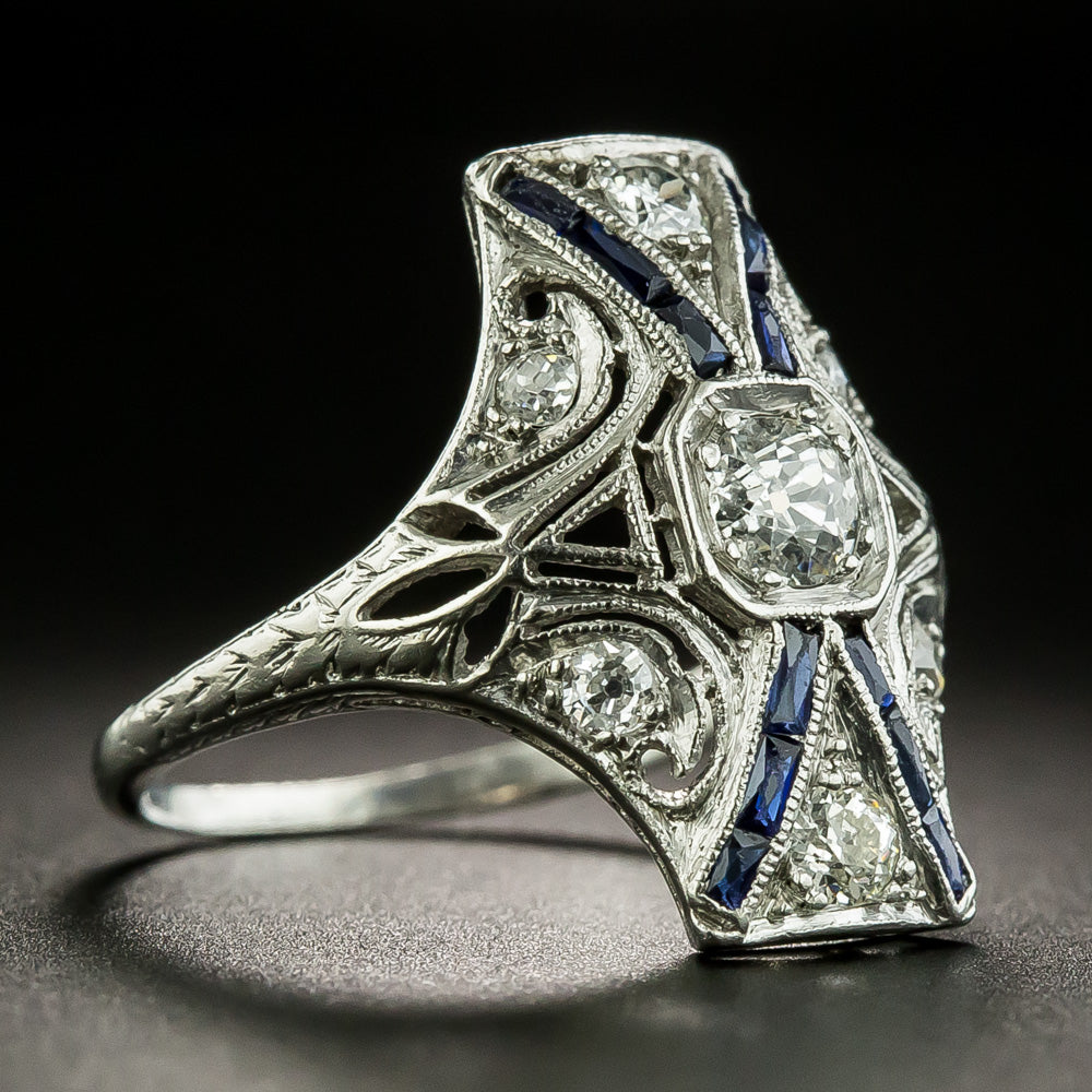 Art Deco Diamond and Sapphire* Geometric Dinner Ring - 2